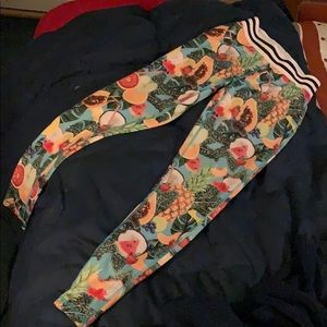 Adidas workout leggings fruit pattern